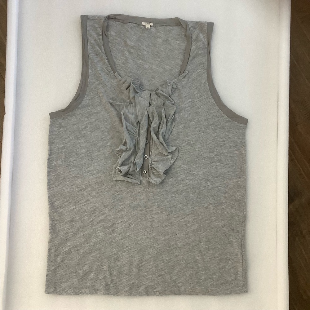 J. Crew Gray Sleeveless Ruffled V Neck Top, Size XL